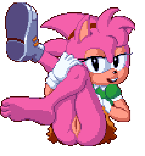 This is a sprite of Sega CD Amy Rose lifting her legs and flashing her pussy at you.
