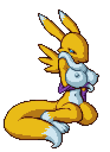 This is a sprite of Renamon lifting her boobs